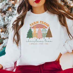 Farm Fresh Christmas Trees Sweatshirt Vintage Inspired Sweatshirt Unisex